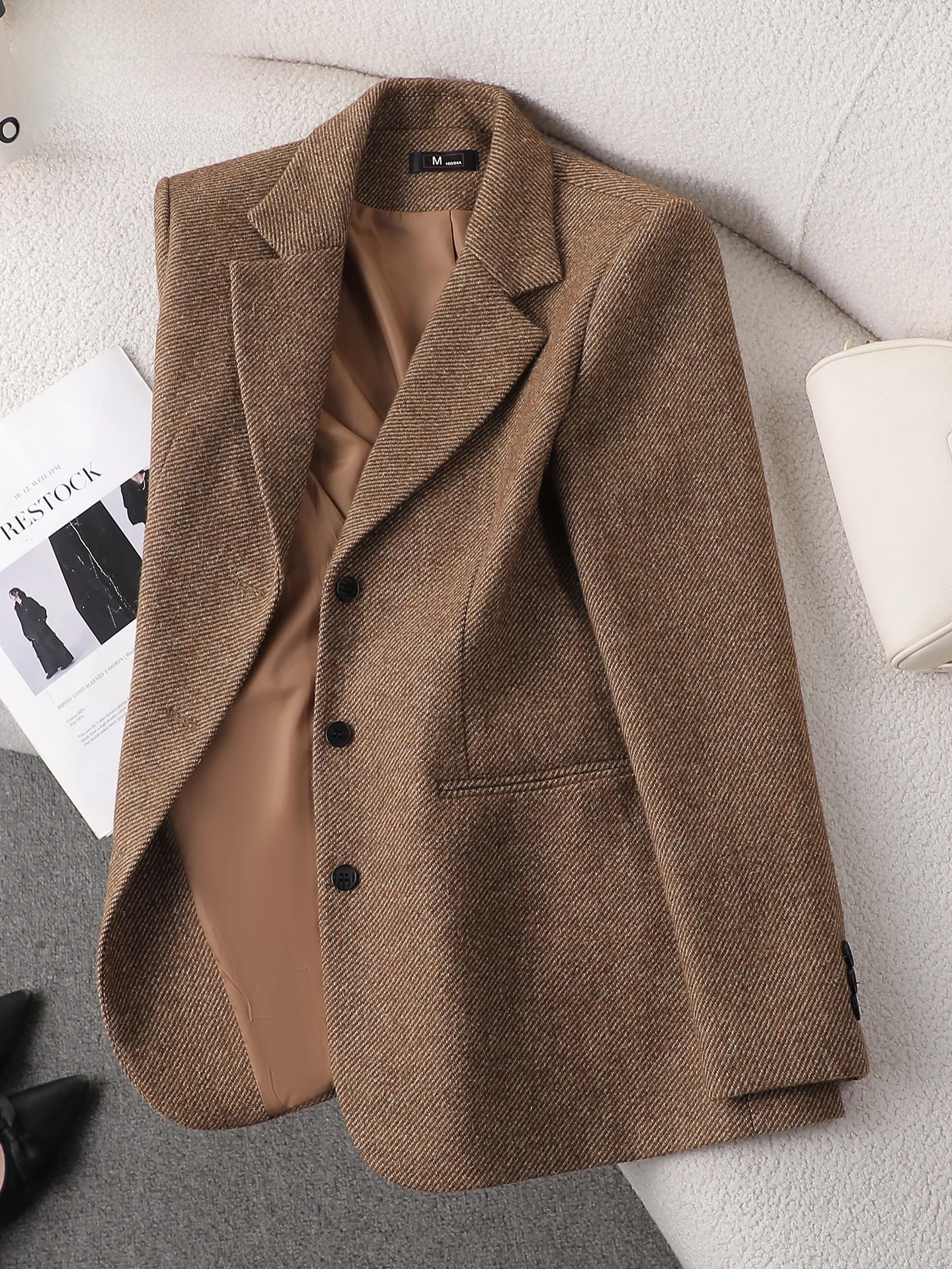 

Женское шерстяное пальто Cé Brown: свободный крой, повседневное, удобное для поездок на работу, с длинными рукавами, на одной пуговице, классический воротник