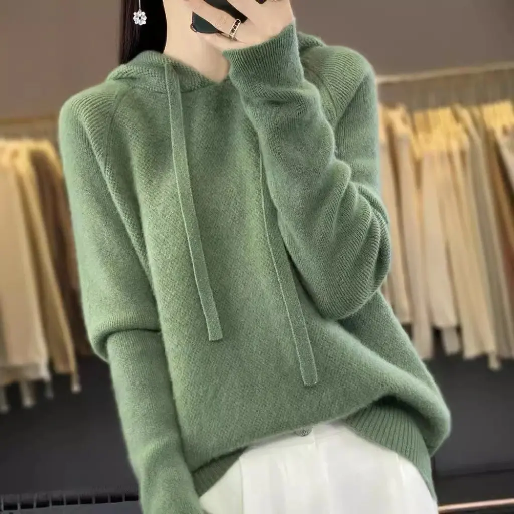 

Women's Autumn Winter Wool Sweater Korean Style Pullover Hoodie Fashion Knitted Base Shirt All-match Solid Color