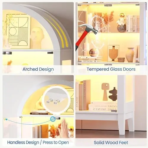 5-Tier Arched Glass Display Cabinet with RGB Lights for Living Room | LED Curio Cabinet with Glass Door & Motion view 6
