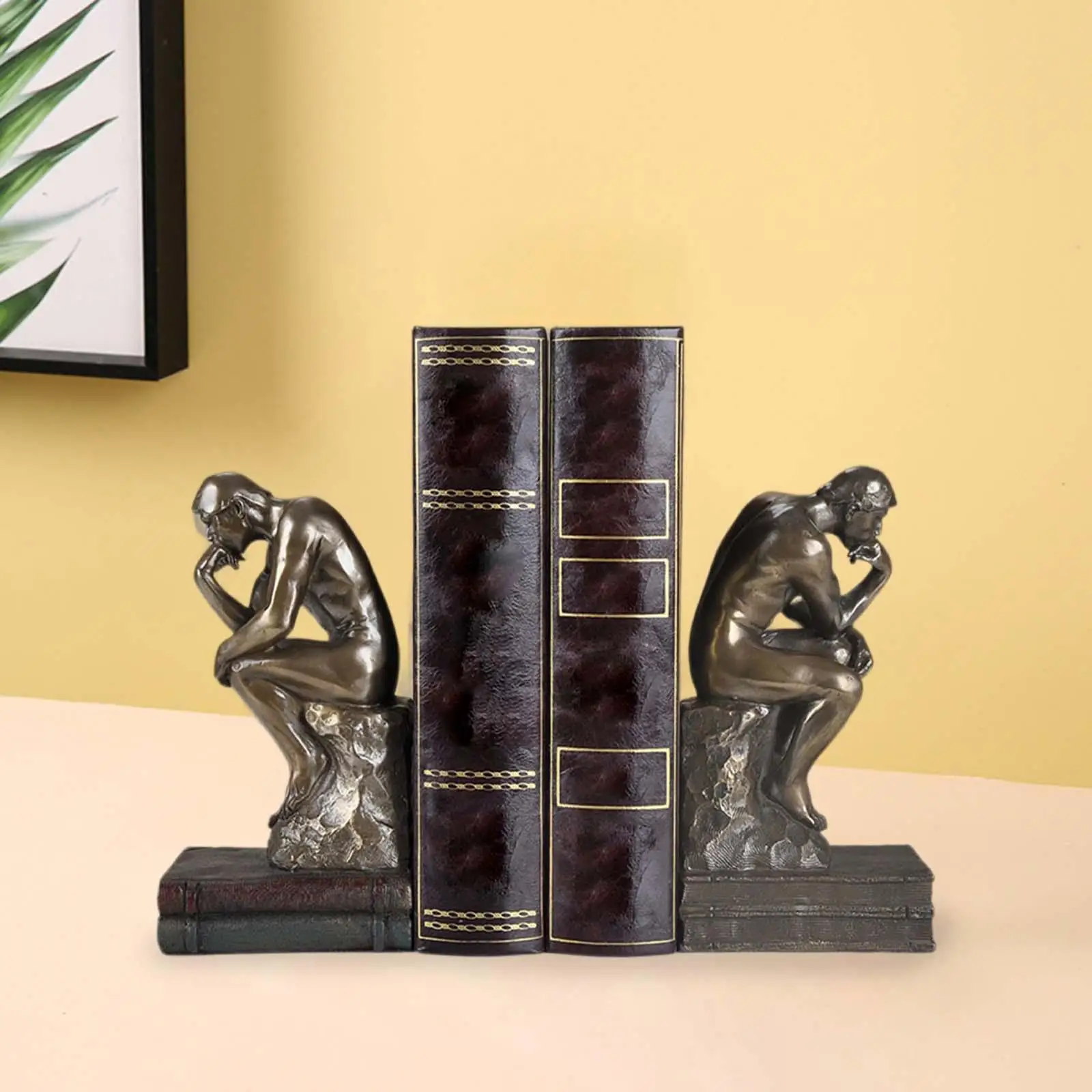 2x Thinker Bookends Resin Nonskid Creative Book Shelves Book Stoppers Abstract