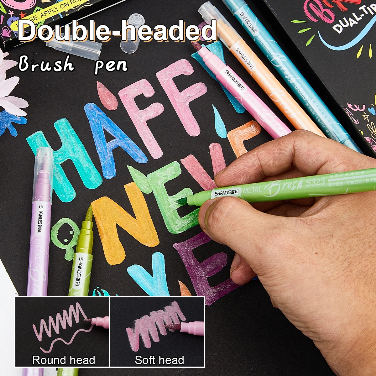 6/12/24pcs Dual Tip Metallic Brush Pens Soft Calligraphy Markers for Journaling Lettering DIY Art School Suppli
