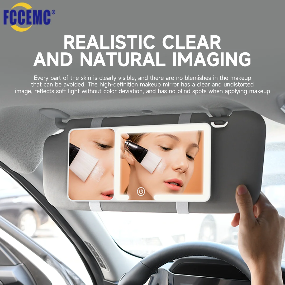 Car Sun Visor Makeup Mirror with Magnifying Glass Rechargeable LED Touch Screen Adjustable Brightness Interior Makeup HD Mirror