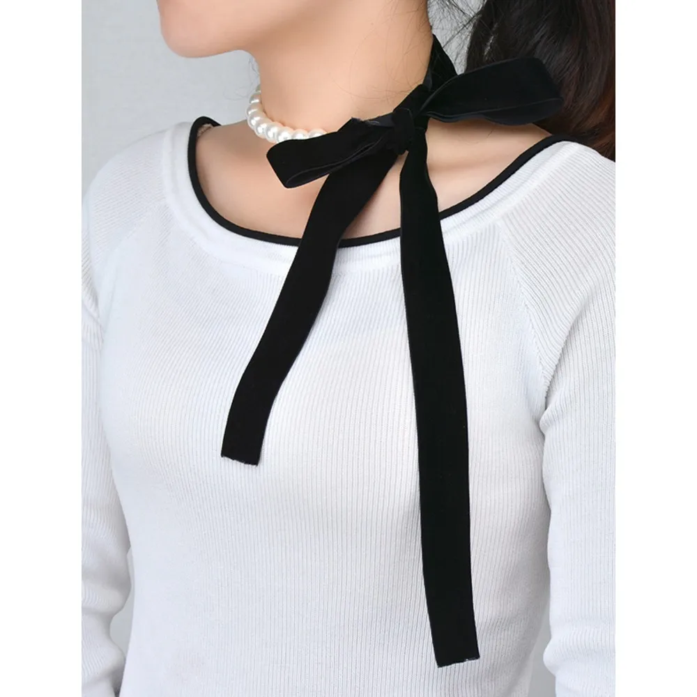 Punk lange breite schwarze Samtband Choker Fliege simuliert-Perle Perlen Charm Kragen Halskette Gothic Schmuck Neujahr Geschenke – Detail 6