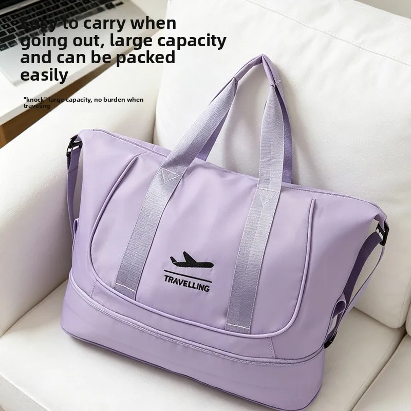 Expandable wet and dry separation waterproof Oxford cloth luggage bag, can be attached to a trolley case, gym bag