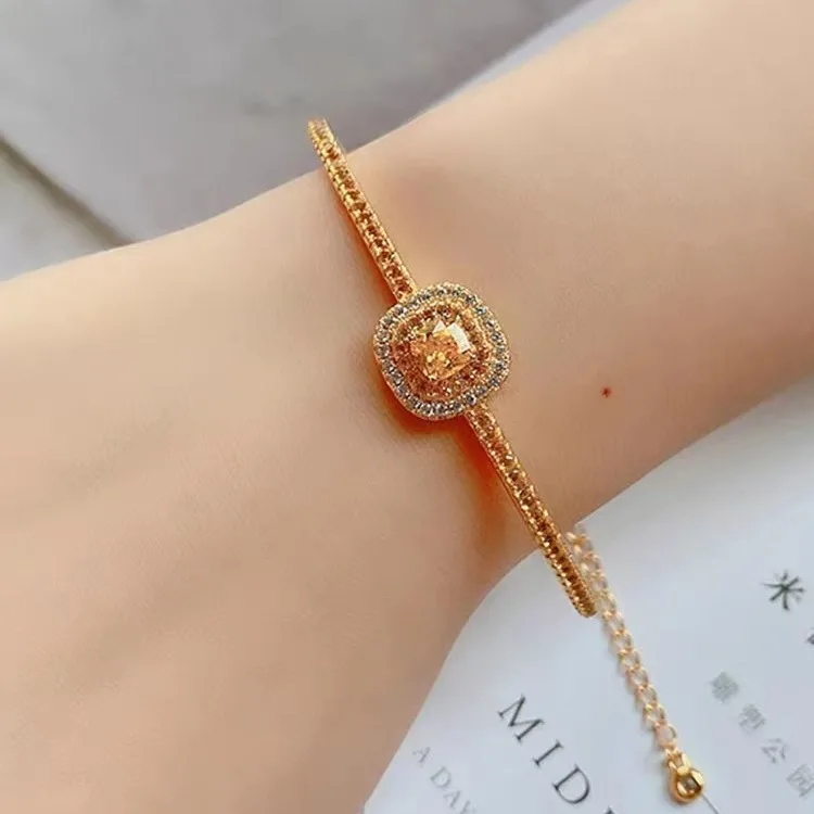 Pure 24K Gold Womens Bracelet with Sugar Diamond, 999 Real Gold Bracelet Luxury Quality Jewelry Ladies Wedding Birthday Gift