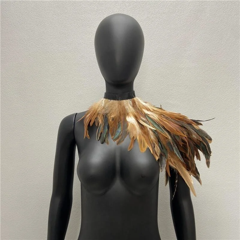 One Shoulder Feather Luxury Scarf Women Snood Gothic Style  Scarve Woman Shawls Punk Party Halloween Performance Show Decoration