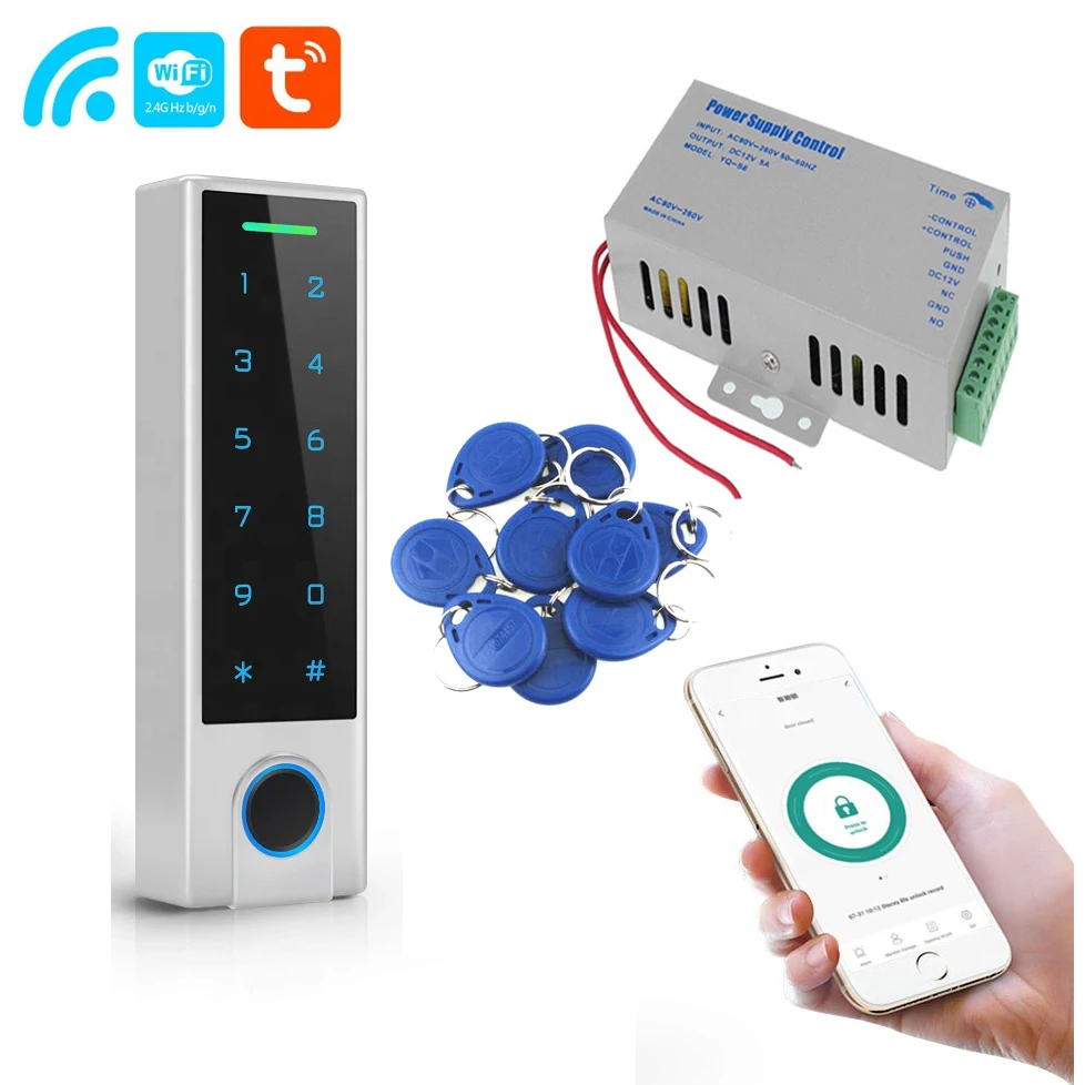 

Tuya Wifi Standalone Access Control RFID 125khz Fingerprint Reader Wiegand Input and Output Touch Screen Keypad IP66 Waterproof