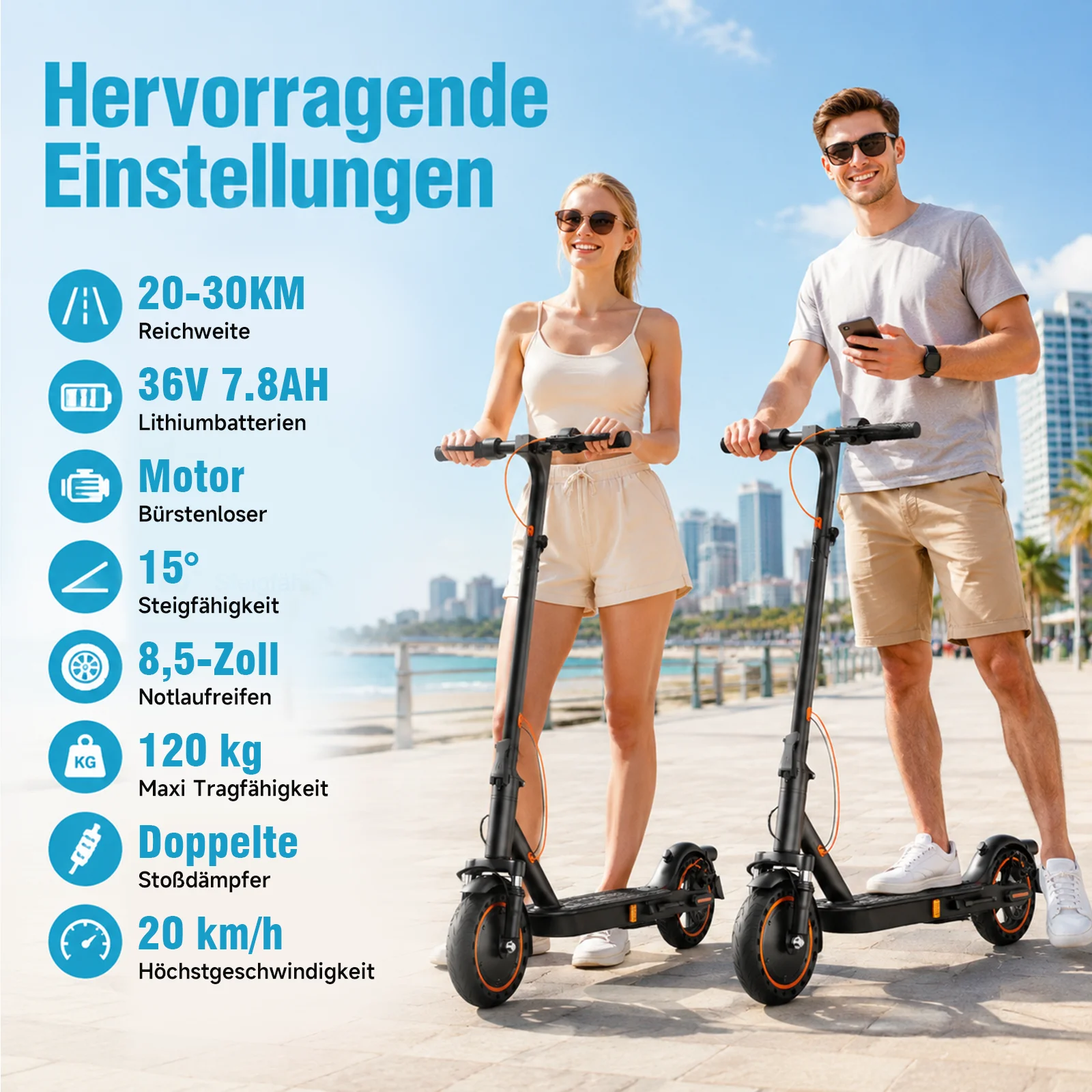 TODIMART T6 ABE E Scooter für Erwachsene, 30 km Reichweite, Faltbarer Elektroroller,8.5 inch Zollreifen, Doppelstoßdämpfer, e roller mit straßenzulassung – Detail 3