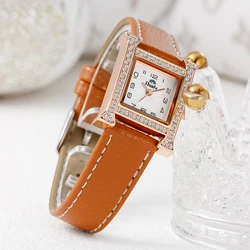 Advanced niche square light luxury minimalist H-shaped watch with diamond inlaid leather quartz women's watch