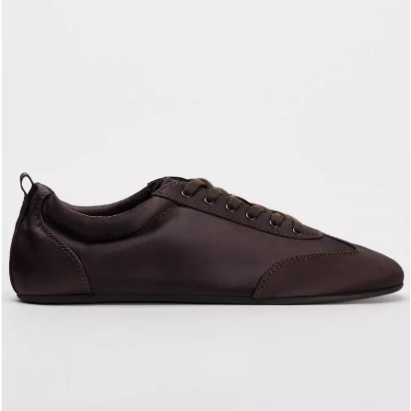 2026 New Women's Custom Casual Shoes Brown Soft Top Flat Sports Shoes British Style Lace Up Shallow Mouth Board Shoes Loafers