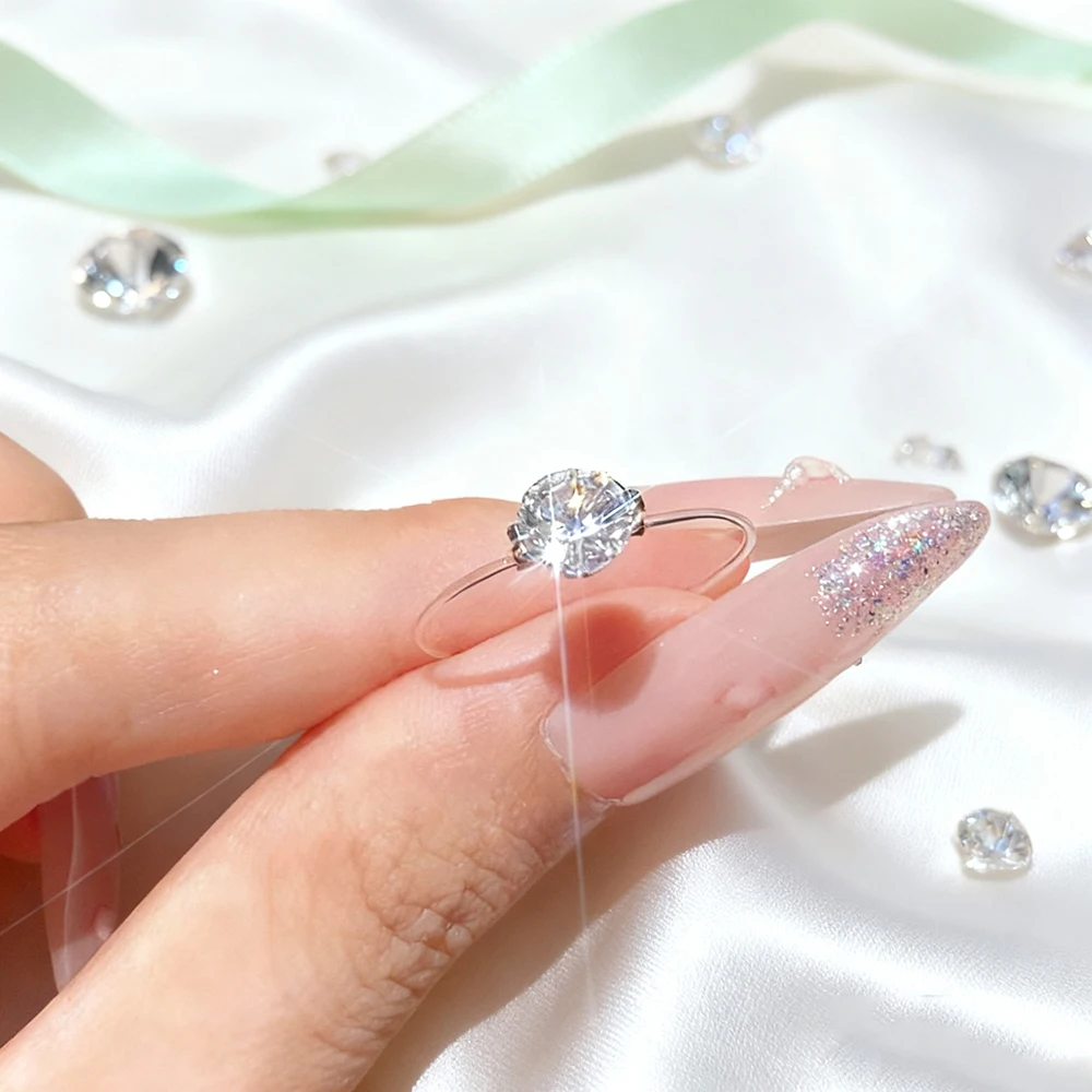 TEMGF 6mm/8mm Zircone/Moissanite Anello in argento sterling 925 Anello da lenza di alta qualità per le donne Gioielli semplici di moda