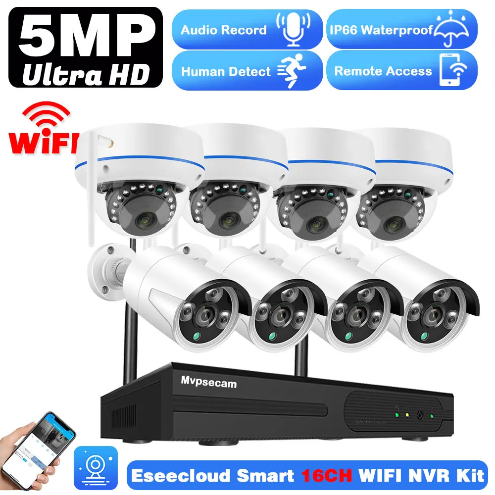 5MP Wifi Bullet Camera Camera System 8CH Outdoor Waterproof Audio Record 8CH Wireless NVR Kit 4CH CCTV Video Surveillance Kit