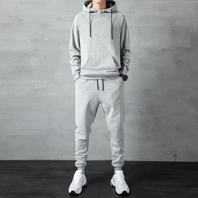 Autumn Winter Men\'s Fashion Hooded Sweatershirt Sets Plush Thickened Warm Hoodies And Pants Two Piece Set Men Sport Tracksuit