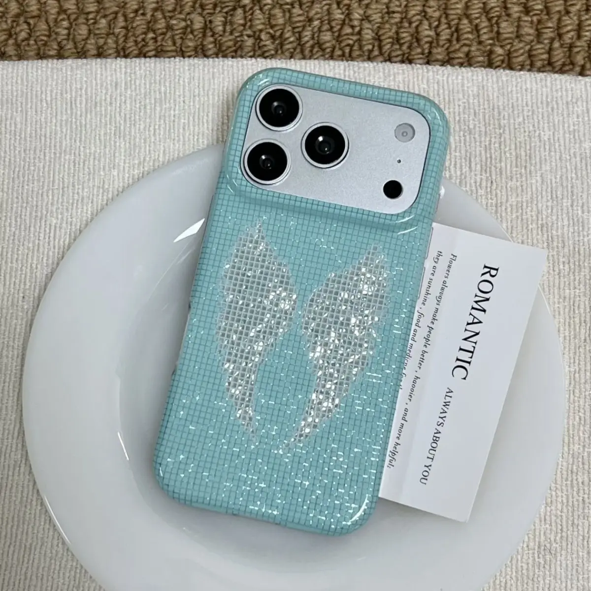 Korean Ins Mint Colored English Cross Angel Wings Phone Case For iPhone 18 17A 16 15 14 13 12 11 Pro 16 Plus Mini Y2K Cover ﻿ view 3