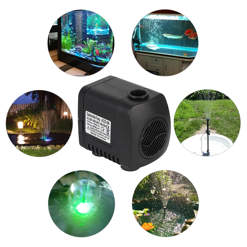 Pompe à eau ultra-silencieuse avec 12 lumières LED, 15 W, fontaine d'aquarium de jardin, étanche, prise UE