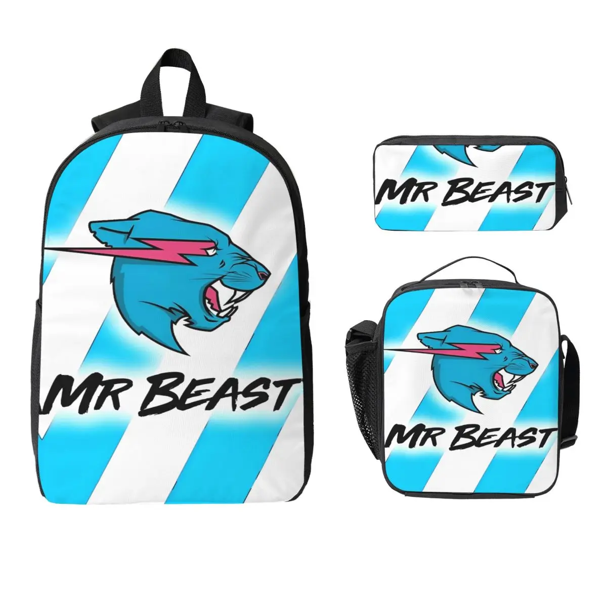 

Набор из 3 предметов: рюкзак, пенал и сумка для обеда Mr. Beast для школьников