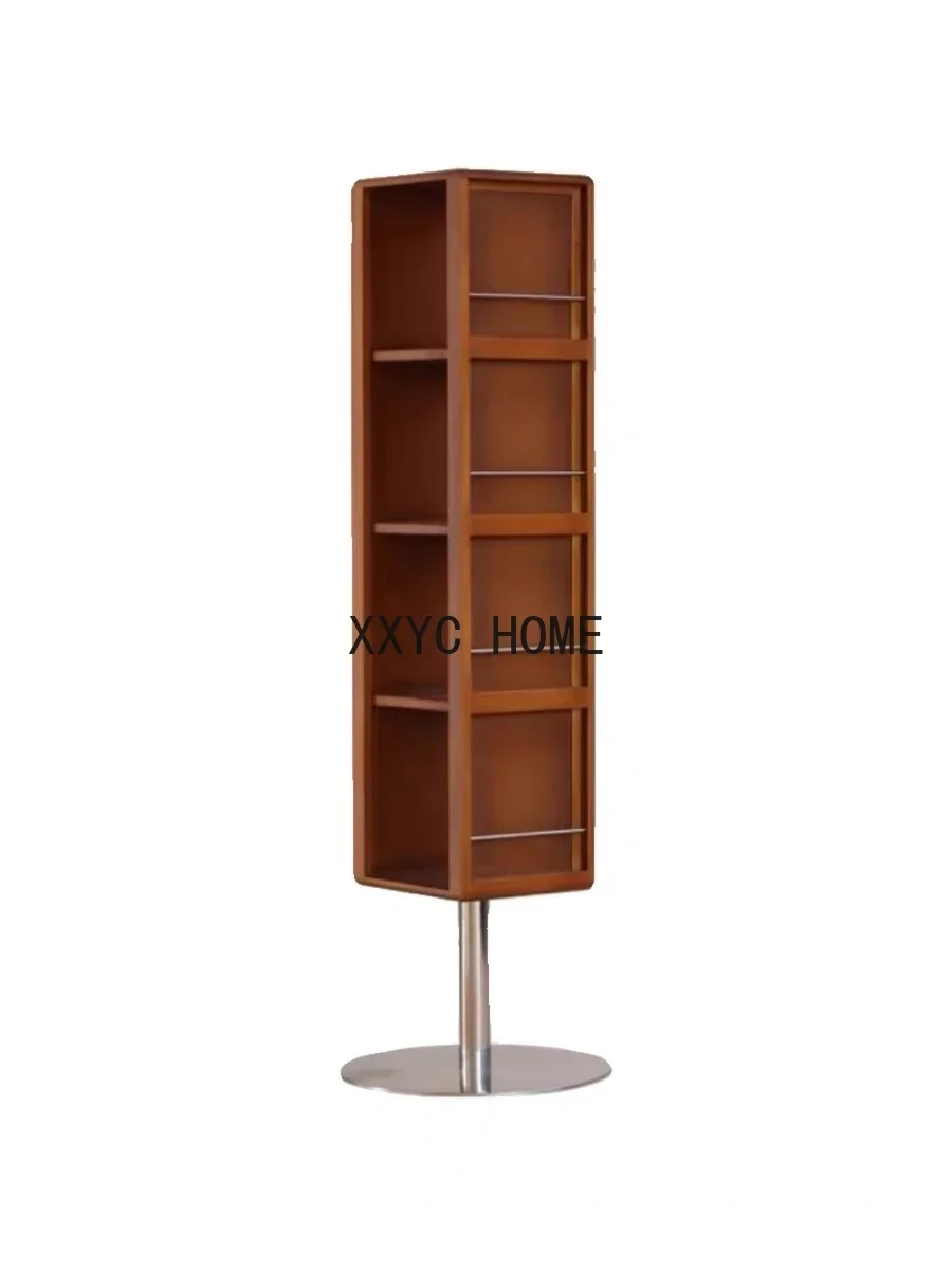 Solid Wood Rotating Mirror Floor Standing Storage Cabinet 360 Degrees Storage Magazine Cabinet Full-Length Mirror