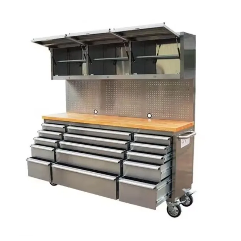 

Workbenches and combined metal tool cabinets with drawers for use in garages and workshops