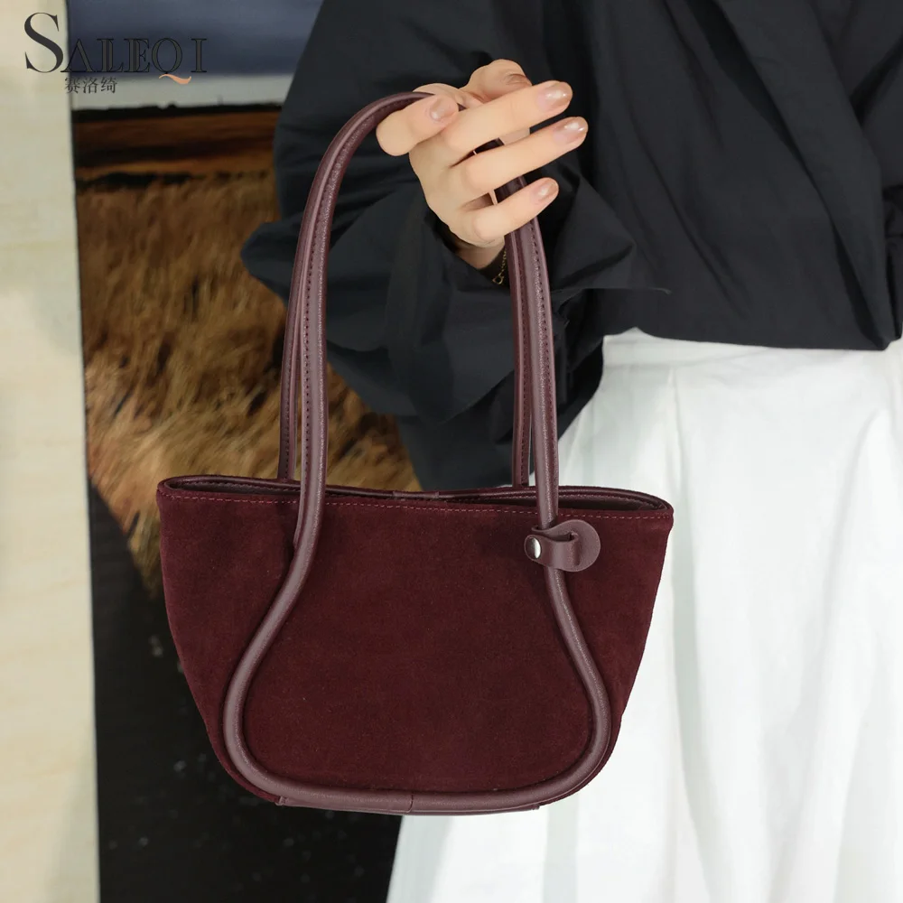 

Genuine Grade Suede Leather Ladeis Shoulder Crossbody Brown Bags Luxury Designer Brand Women's Tote Coffe Handbag Angola Red New