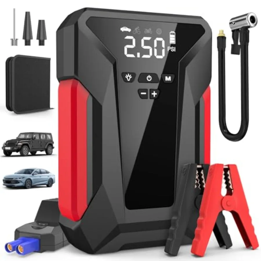 

Jump Starter with Air Compressor4000A Portable Car Battery Jump Starter 10L Gas/8.5L Diesel 12V Battery Charger Booster 150PSI