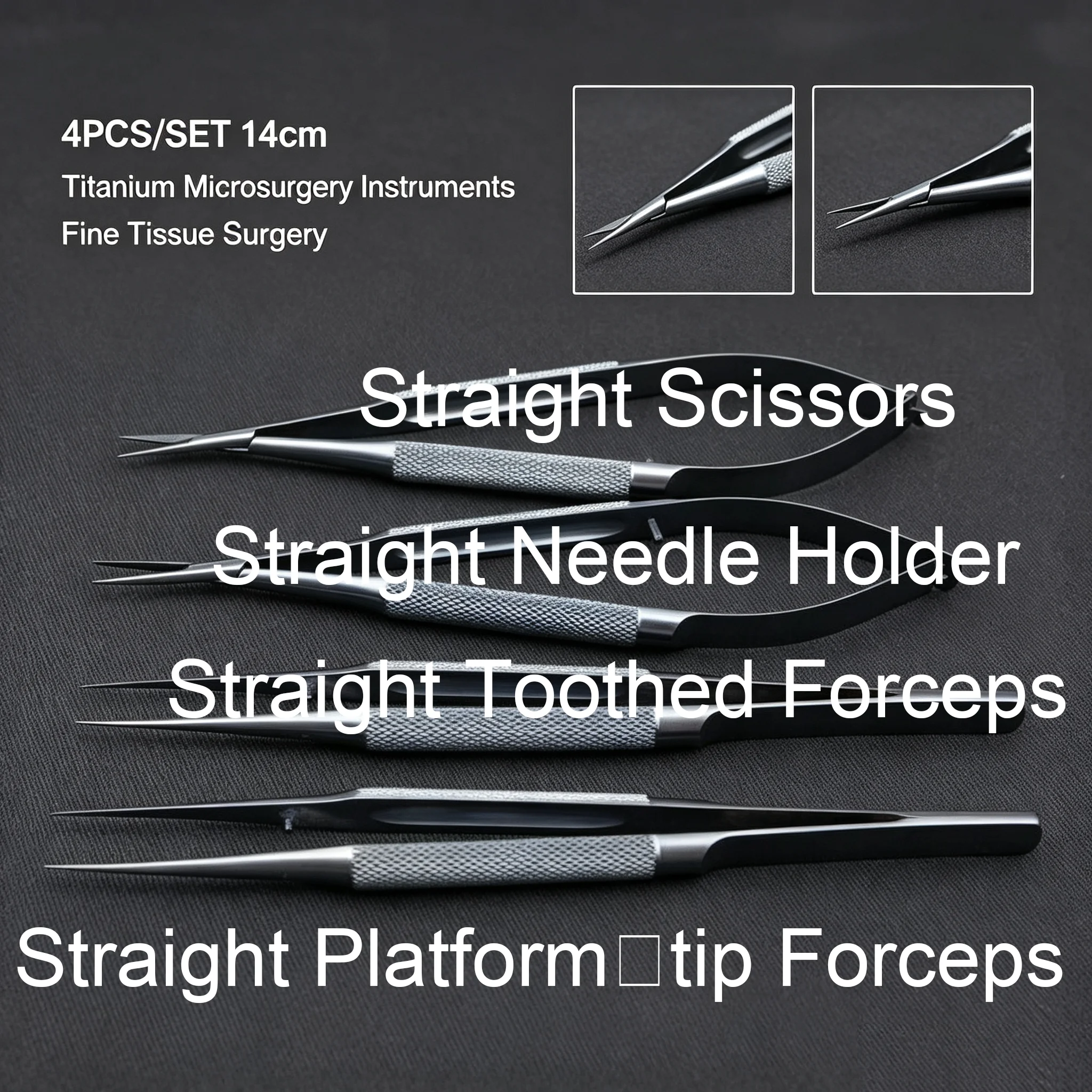 4pcs/set 14cm Titanium microsurgical instruments microsurgery instruments Kit scissors needle holder forceps