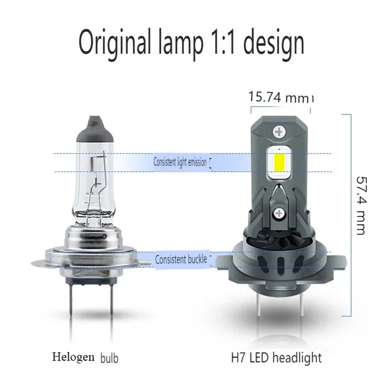 2024 NEW LED Headlight Bulbs-1:1 Mini Straight Type H7 12V 30W 6000K 3570 Chips with Fan-Car Headlight Retrofit