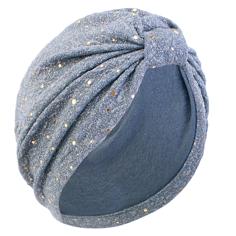 Women\'s Solid Color Sequin Knotted Turban Hijab Chemo Cap Cancer Hat Hair Loss Headscarf Beanie Bonnet Head Wrap Headband Mujer