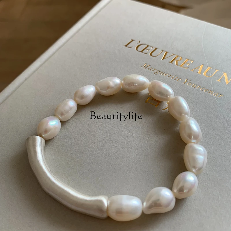 

Natural Freshwater Pearl 999 Pure Silver Elbow Elastic Bracelet Niche Bracelet for Women