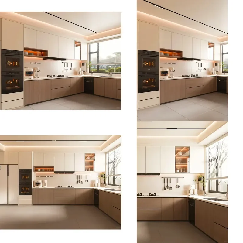 for  Custom Modular Modern Wooden Kitchen Cabinets Deep Drawer Display Rack  Glass Structure Environmentally Friendly
