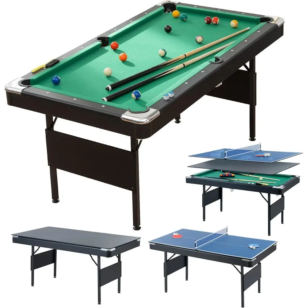 

Multi-Functional 3-in-1 Pool, Ping Pong, and Dining Table with Billiard and Table Tennis Accessories