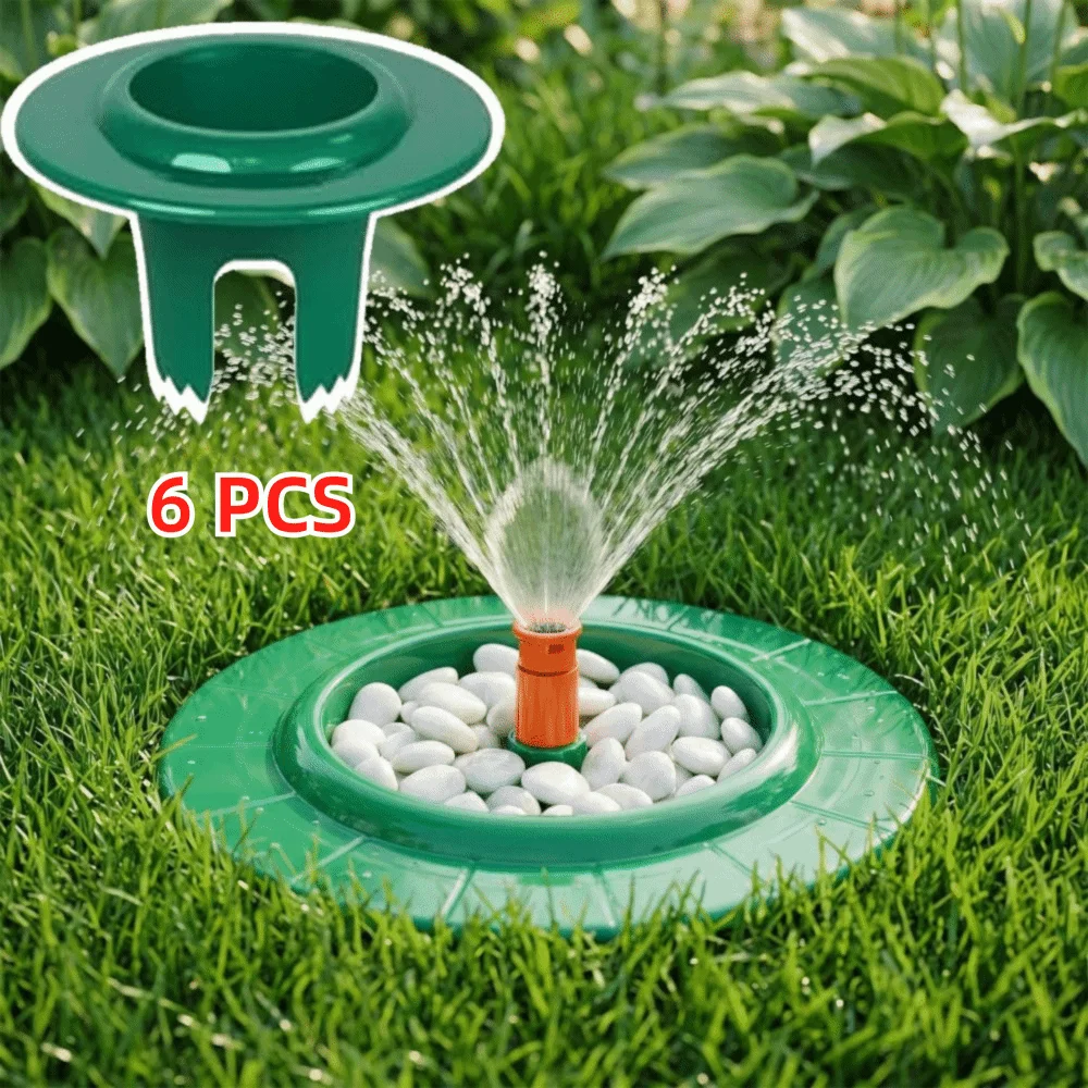 6 Pcs Plastic Sprinkler Head Protector Adjustable Depth Green Sprinkler Spray Cover Round Easy Install Sprinkler Donut Guards