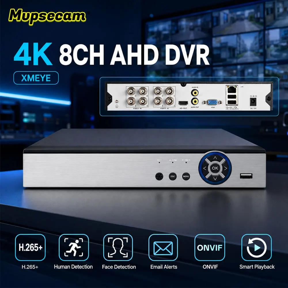 XMEYE 8CH 4K H.265 AHD DVR NVR Hybrid 5 in 1 Video Recorder 8MP CCTV 4CH Digital Video Surveillance Recorder with Face Detection