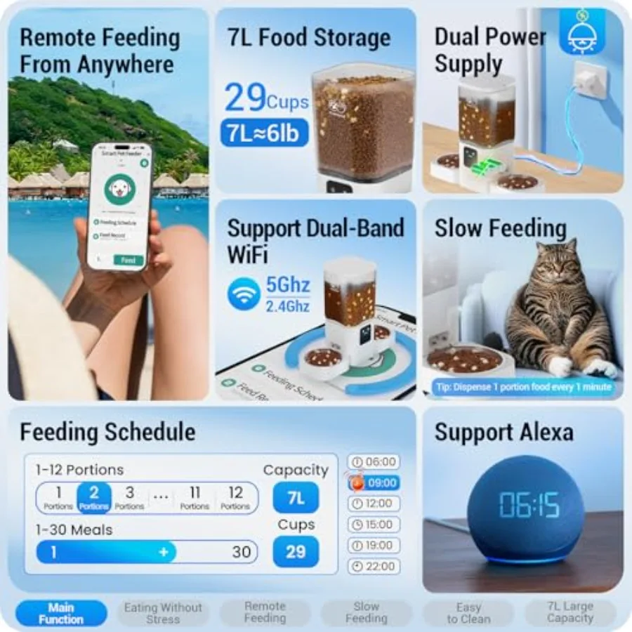 【Spot goods】Automatic Cat Feeder 2 Cats with Slow Feed: Dual Automatic Dog Feeder with 5G WiFi Cat Food Dispenser with APP Cont view 2