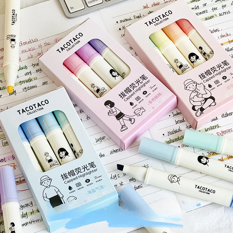 Pastellfarbener Textmarker Stift Niedlicher Journaling-Stift Augenschonender Weicher Farbkonturenmarker für Schule Büro Schreibwaren