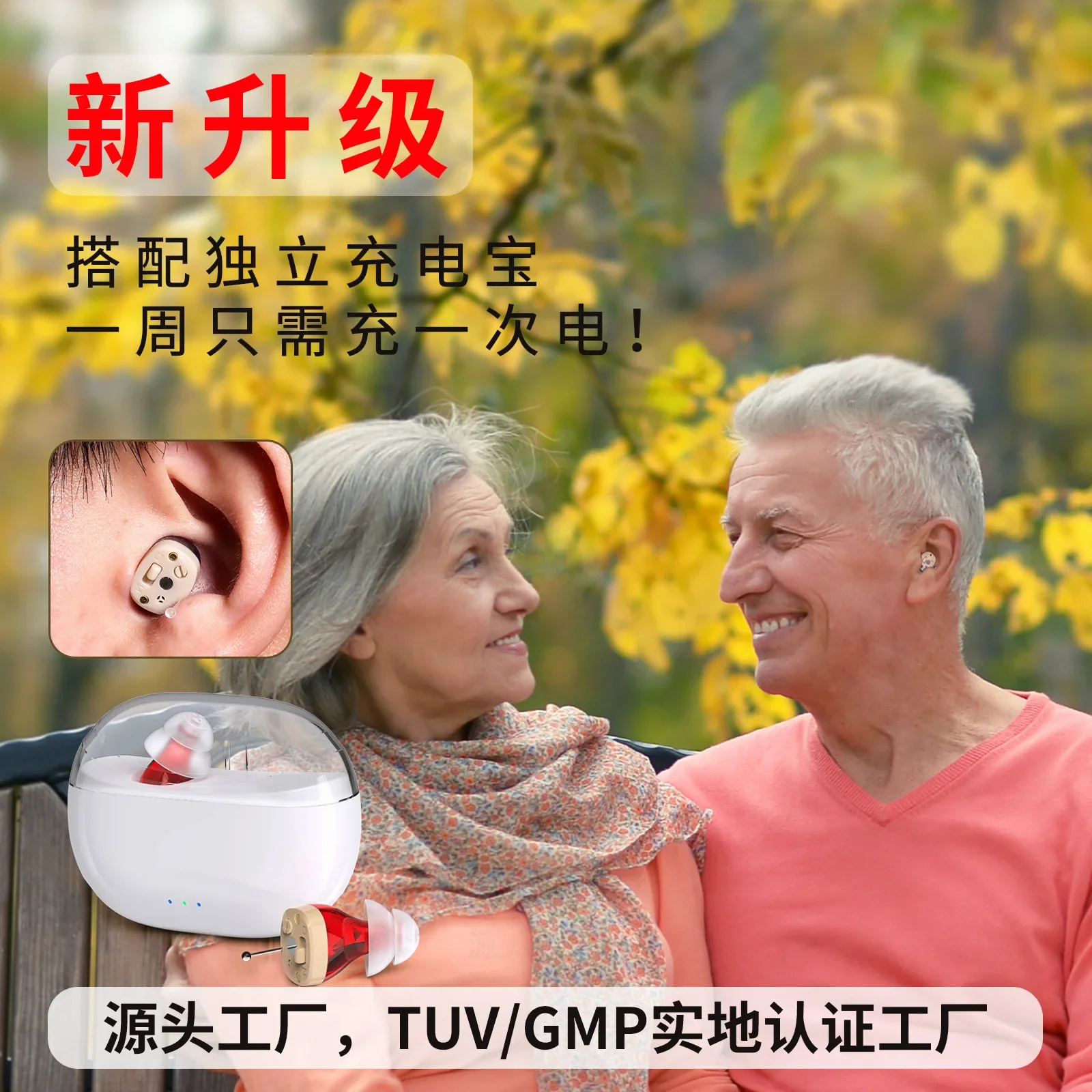 Digital Hearing Aid, Elderly Specific Invisible Noise Cancelling Sound Amplifier, Standalone Charging Compartment