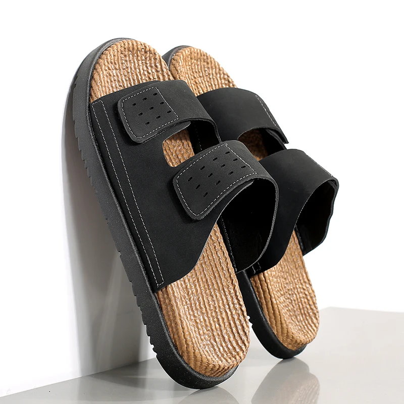 Sandales d'été pour hommes de créateur en cuir véritable, pantoufles de sport, chaussures de plage, anti-odeur, chaussures de conduite à double usage, à enfiler