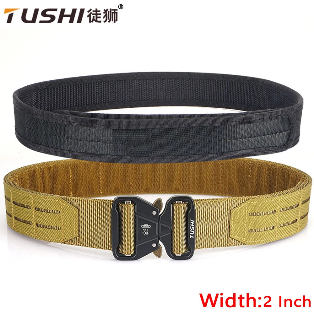 

TUSHI 2 Inch Tactical Belt Quick Release Metal Buckle Laser MOLLE Mens Belts Camo 3415