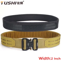 TUSHI 2 Inch Tactical Belt Quick Release Metal Buckle Laser MOLLE Mens Belts Camo 3415