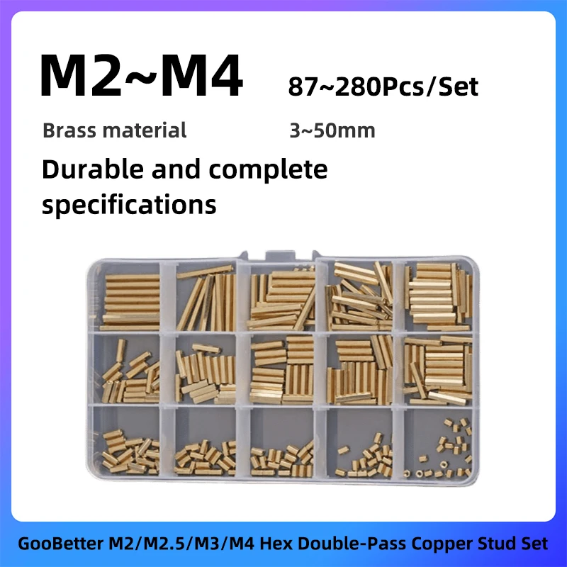 

GooBetter 87~280 Pieces Hex Double-Pass Copper Stud Set M2 M2.5 M3 M4 3~50mm PCB Motherboard Nut Screws Assorted Kit Hex Column