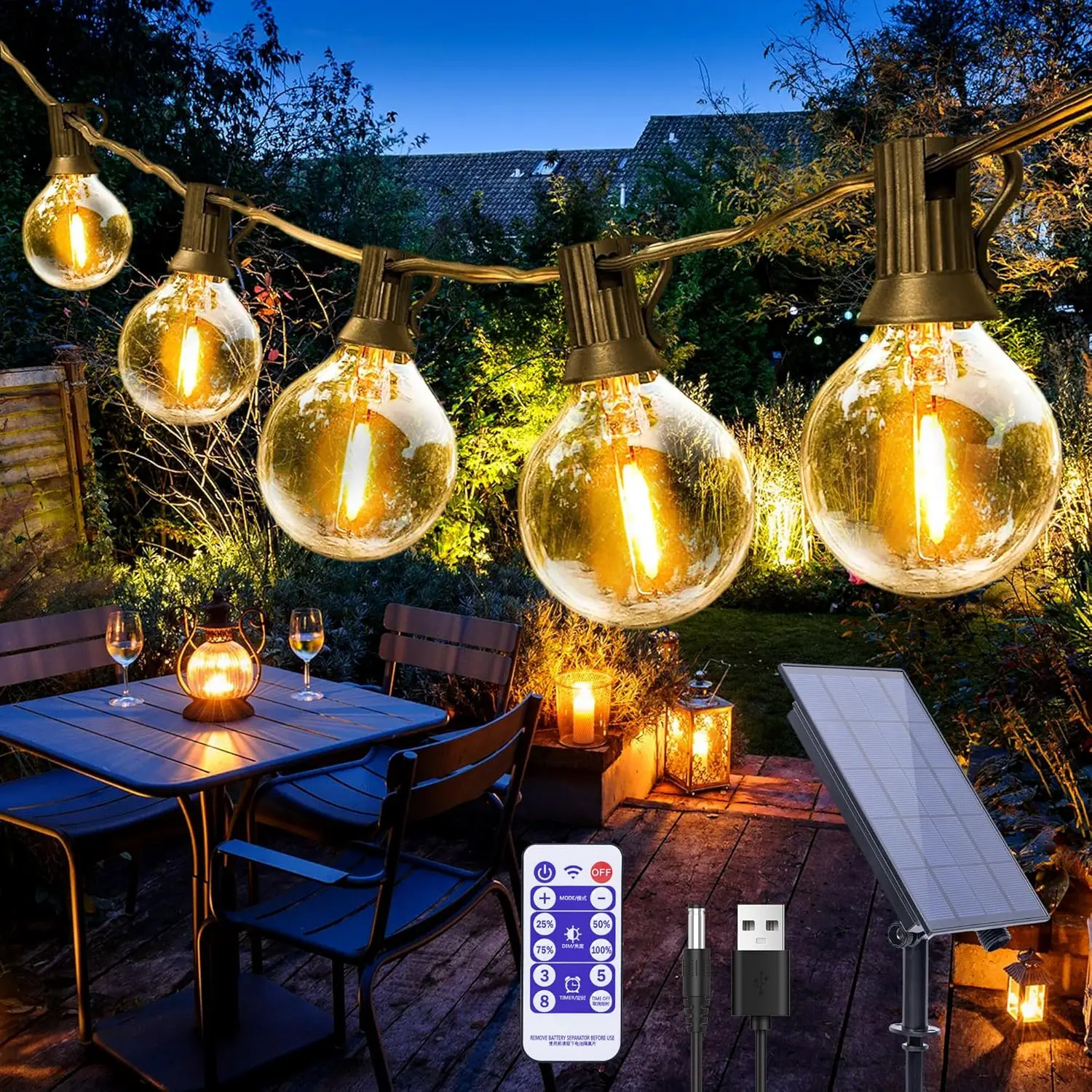 Solar String Lights Outdoor G40 Patio Lights with LED Shatterproof Bulbs,Weatherproof Hanging Lights for Backyard Bistro