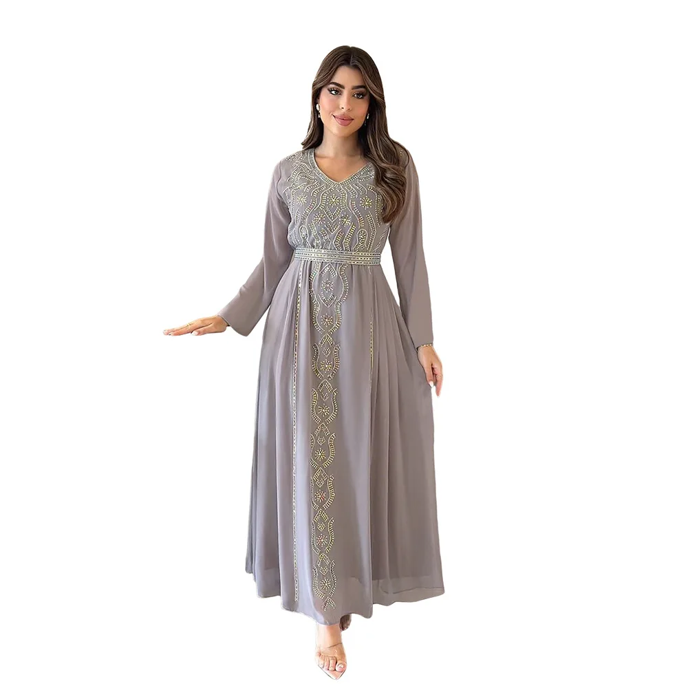 Femmes islamique diamant Abaya dubaï caftan turquie Jalabiya Marocain Femme Robe musulmane Caftan Robe de prière Abbayas Islam vêtements