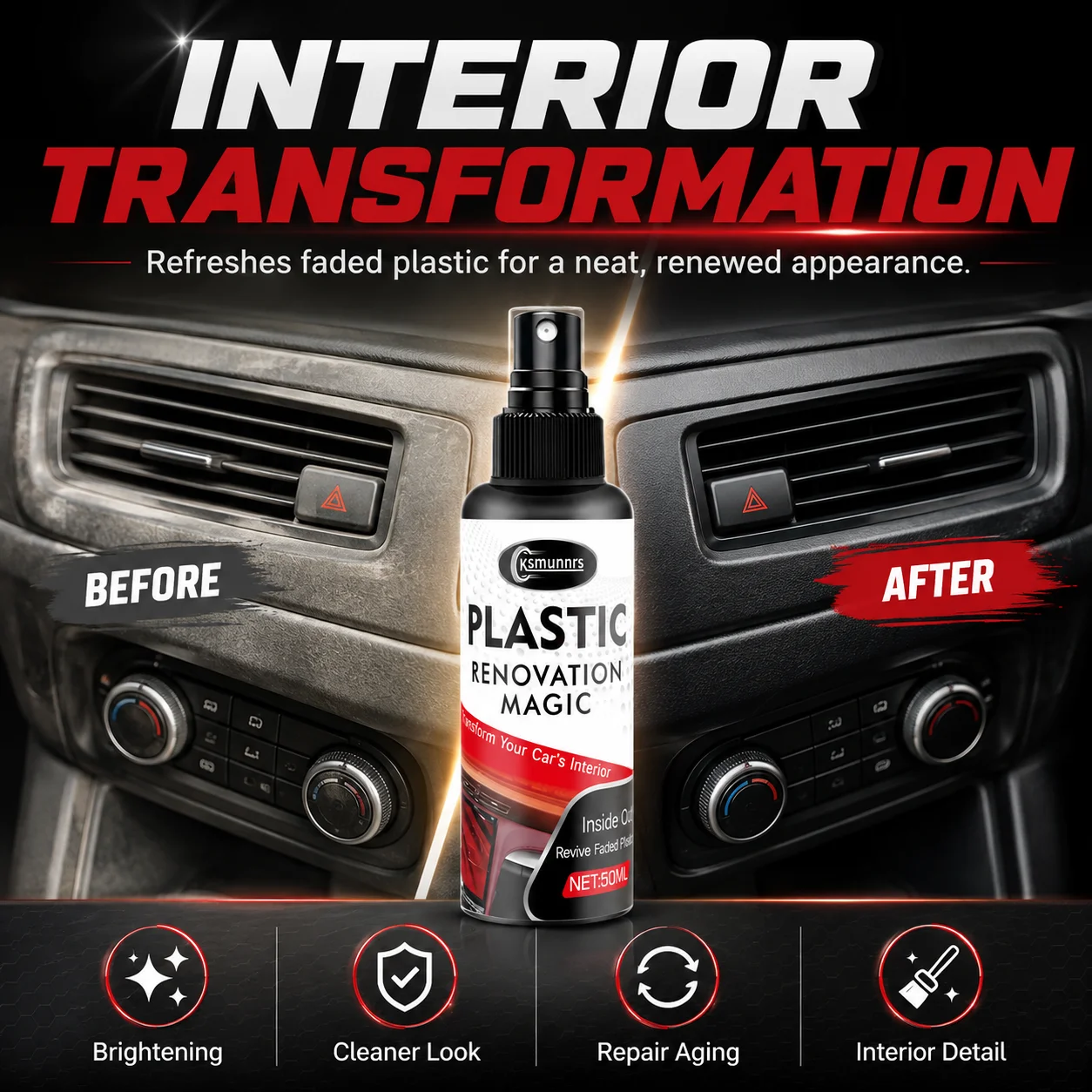 Plastic coating spray, interior renovation protector, long-term hydrophobic and scratch resistant coating, instrument panel cent