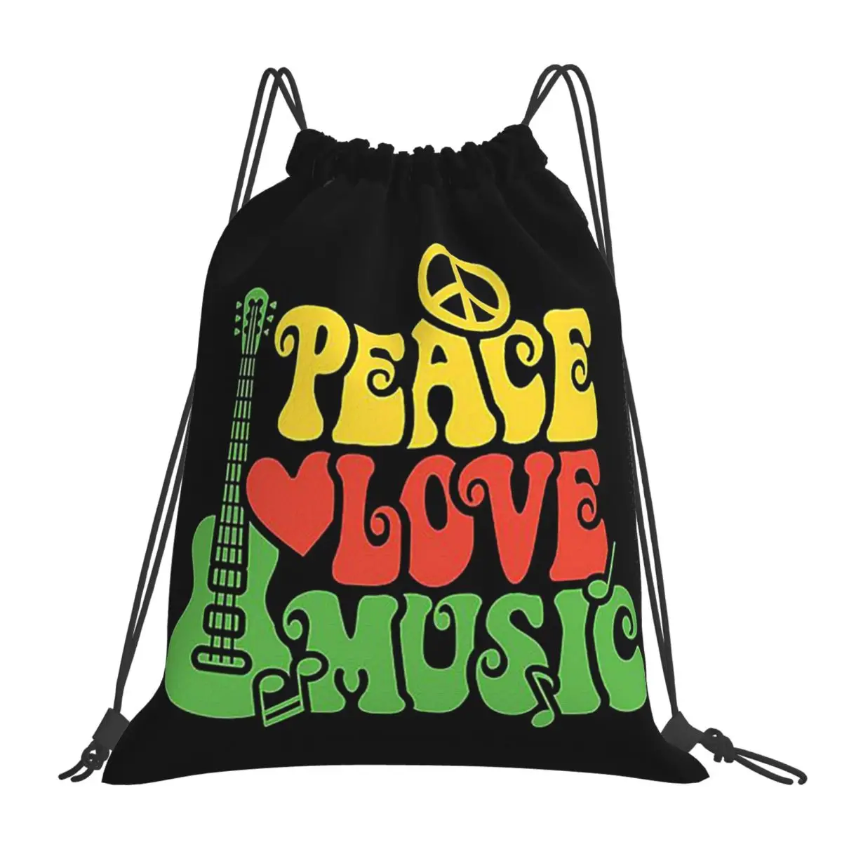

Музыкальные рюкзаки в стиле регги Peace Love, многофункциональные портативные карманные сумки на шнурке для хранения, сумки для книг для путешествий, школы