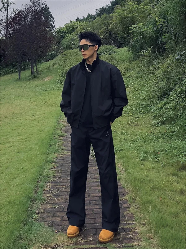 

American Pure Color Design Baseball Jaet Men's Loose Fit Faionable Workwear Jaet Outerwear Polyester Nylon Cosite Fiber