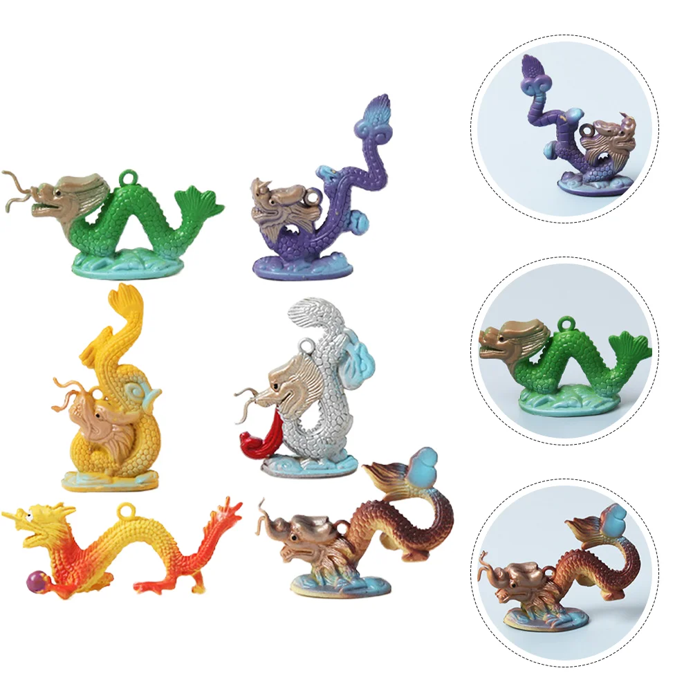 6 Pcs Toy Decor PVC Dragon Decorations Zodiac Figurines Desktop Statues Adorn New Chinese Style