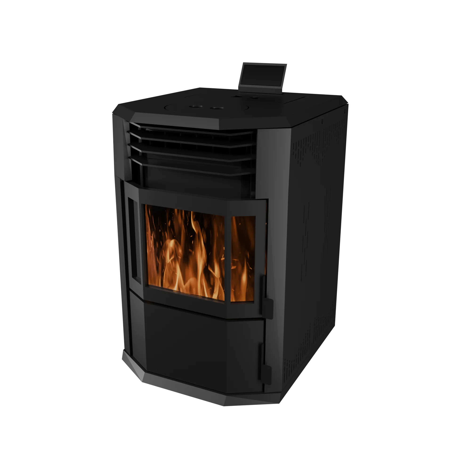 Eco-certified low-emission pellet stove with quick-heating technology for energy-conscious households