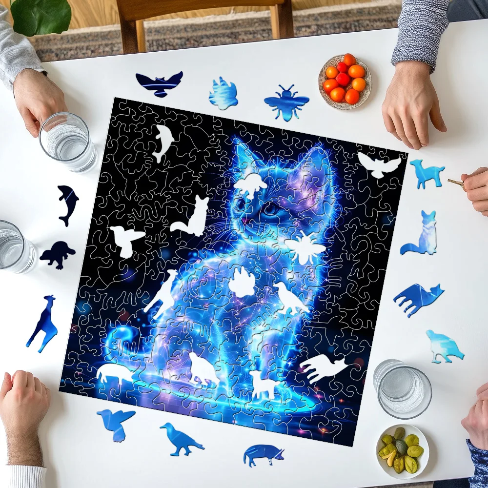 Katzen-Holzpuzzle-Geschenkbox: Exquisites Puzzle mit unregelmäßigen Tierformen |   Weihnachtsspiel zum Stressabbau für Erwachsene und Familien – Uniq
