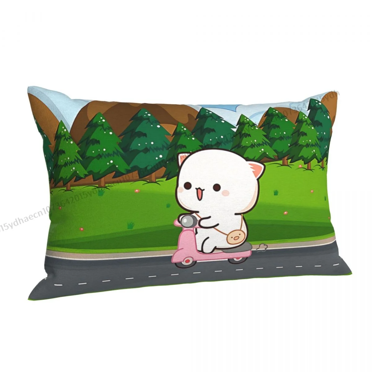 Peach Riding A Motorbike Pillow Case Peach and Goma Mochi Cat Cushion Covers Home Sofa Chair Decorative Backpack Covers