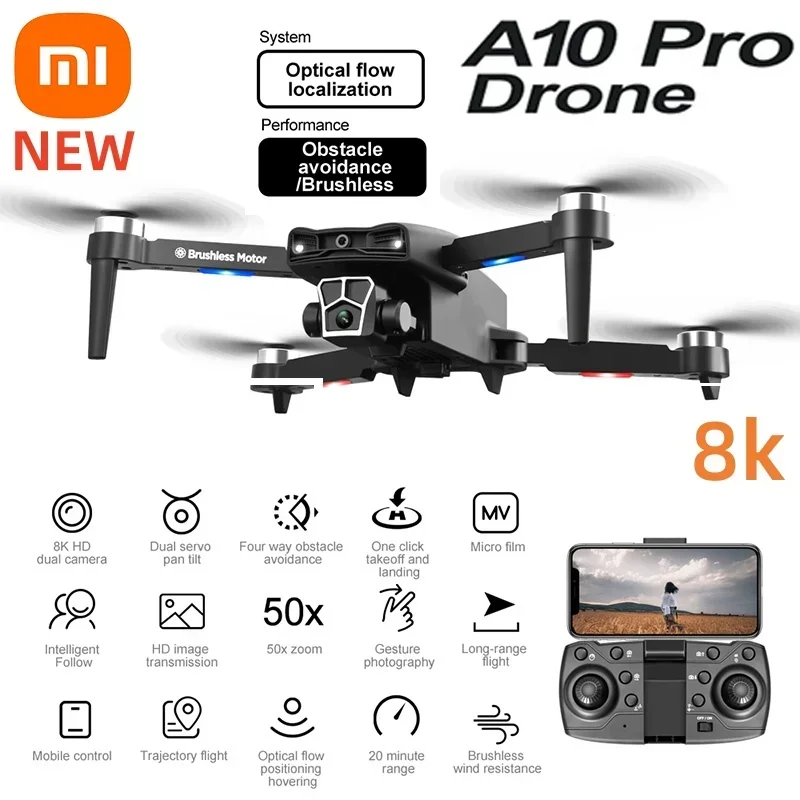 Xiaomi A10 Pro Mini Drone 8k profesjonalne unikanie przeszkód 6k kamera Dualhd 5g bezszczotkowy silnik składany quadcopter prezenty zabawka