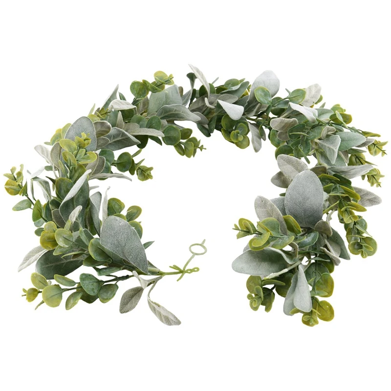 

6X Lambs Ear Garland Greenery And Eucalyptus Vine / 38 Inches Long/Light Colored Flocked Leaves/Soft And Drapey Wedding